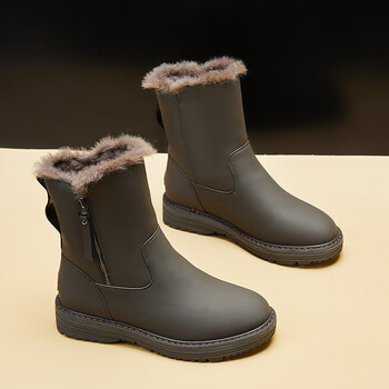 晴裴冬天皮毛一体亮面雪地靴女2023年新款百搭洋气防水防滑靴子冬加绒