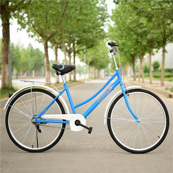 女式24/26寸男女士轻便脚踏普通城市通勤复古休闲单车 26寸蓝色裸车