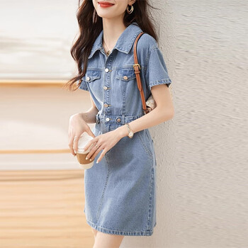 三彩名莎减龄气质设计感牛仔连衣裙女夏季今年流行薄款收腰显瘦背带