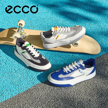 爱步（ECCO）休闲鞋 2025年夏季新款厚底板鞋软底简约撞色男鞋 街头球鞋539804 白色/黑色/鸽子灰53980461195 41