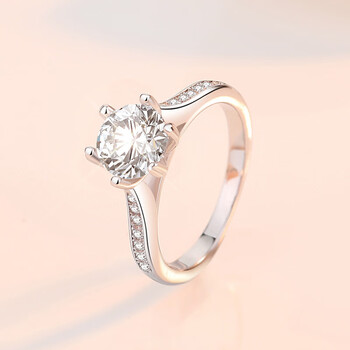 pzckd色莫桑石钻镶戒女1克拉铂白金经典六爪微镶求婚结婚戒指送女友dr