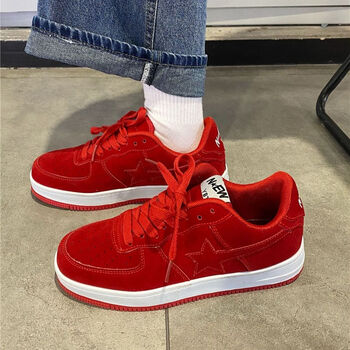 特步男鞋潮2023秋季新款情侣红色滑板鞋国潮小众低帮休闲板鞋红色hc