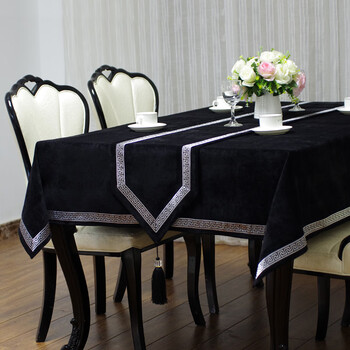 北欧式餐桌布布艺黑色棉麻桌布桌旗中式茶几盖布现代简约圆桌台布