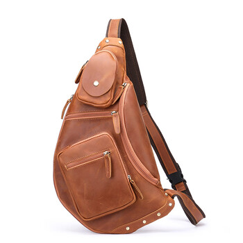 巴克熊buckbear疯马皮单肩包斜挎胸前包小众真皮胸包百搭大容量邮差包