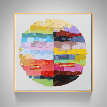 纯手绘抽象厚颜料油画客厅装饰画有框画餐厅原创壁画圆形挂画 y223(1)