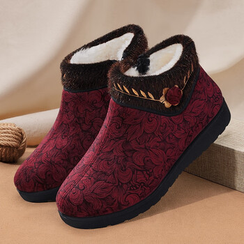 祁匹老年人穿的走路舒适软底鞋羊毛老人棉鞋女冬加绒老北京布鞋加红色