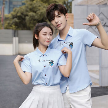 木头牛情侣套装一男一女夏天全身y2002019新款夏天短袖衬衫情侣装简约