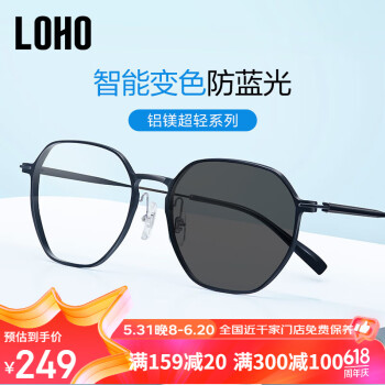 LOHO变色防蓝光眼镜超轻镁铝钛架防辐射男女近视素颜镜架LH0309001