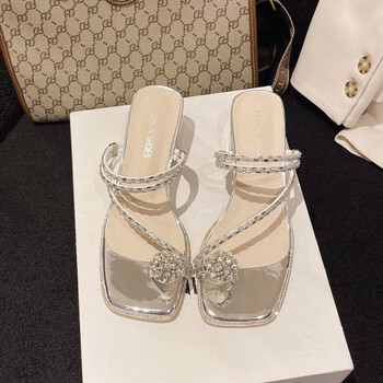 琳可人夏天水钻仙女风凉鞋女粗跟凉拖鞋外穿2024年套趾水晶跟两穿高跟