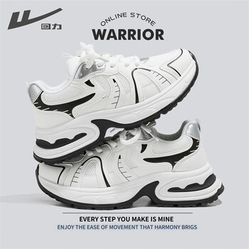 回力运动鞋女2024新款夏季厚底ins潮跑步网面透气休闲老爹鞋白黑35