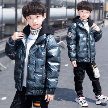 茜琳诺男童中大童夹棉加厚免洗棉衣冬季外套上衣连帽22新款棉袄冬装深