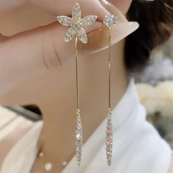 妙度仙气质不对称满钻花朵流苏耳环一款两戴耳饰长款显瘦个性耳钉女