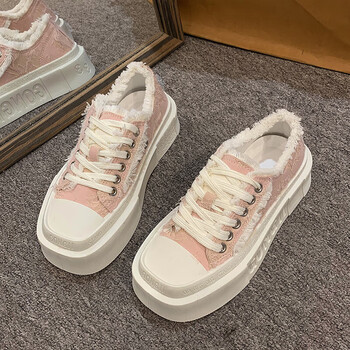 ebrukmare森马集团设计感小香风帆布鞋鞋女夏季新款厚底方头板鞋百搭