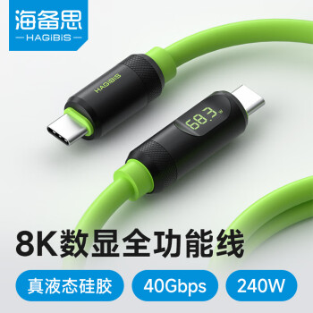 海备思（Hagibis）Type-C全功能数显数据线兼容雷电4双头USB4适用iPhone16充电线PD快充硬盘高速传输硅胶视频线