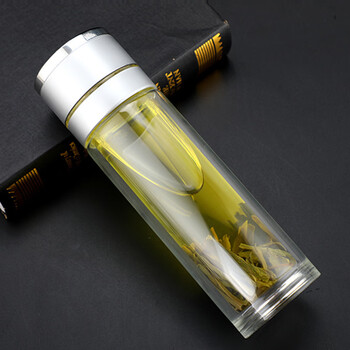 hywlkj一键开盖车载玻璃杯车载保温杯茶水分离杯弹射双层银色500ml0只