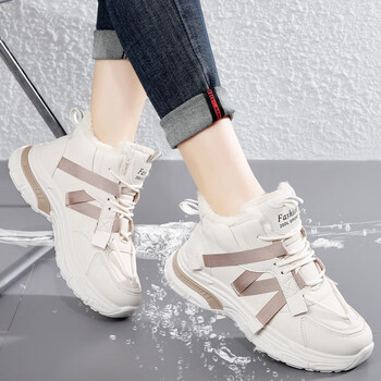 耐克森东北大棉鞋女冬季加绒加厚底老爹鞋子女运动休闲高帮保暖雪米色