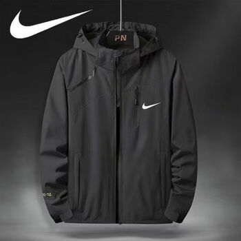 nike户外多口袋防风防水冲锋衣加绒大码运动上衣秋冬款夹克男外套休闲
