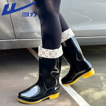 回力雨鞋女时尚户外防水雨靴水鞋防滑耐磨胶鞋6813黑中加绒39