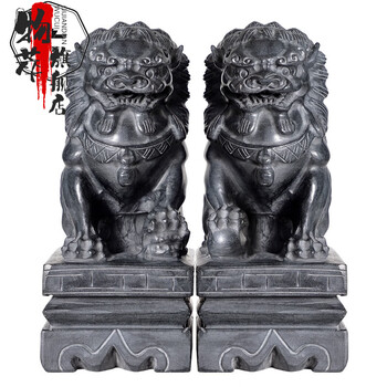 物萃  石狮子摆件一对家用门前门口看门墓前迷你小号石雕石头 精雕