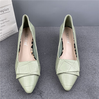 佰诗奴官方自营旗舰店高品质撤柜真皮女包鞋2023新款浅口女士皮鞋绿色