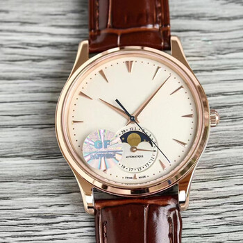 jaeger/积家自动男士机械男表女表月相大师情侣表约会系列手表 米白色