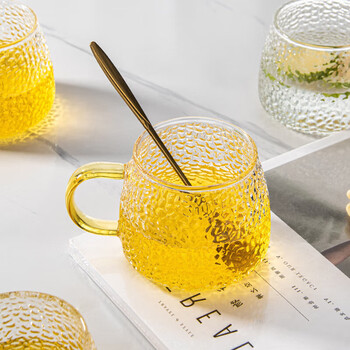 玛可蓝尼锤纹玻璃杯加厚大容量早餐杯家用透明牛奶杯办公室咖啡杯锤纹