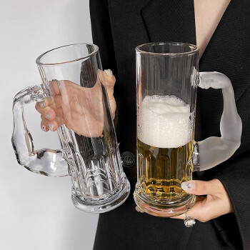 把玻璃杯大容量果汁杯小众高颜值创意啤酒杯大力士杯650ml透明胖款0只