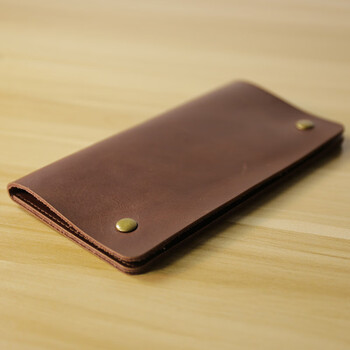 手机钱包男士长款薄款搭扣手拿包复古牛皮手机包简约皮包女 疯马棕