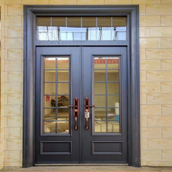 橙央锌合金别墅大门双门家用乡村防盗门玻璃农村进户门铜门入户大门