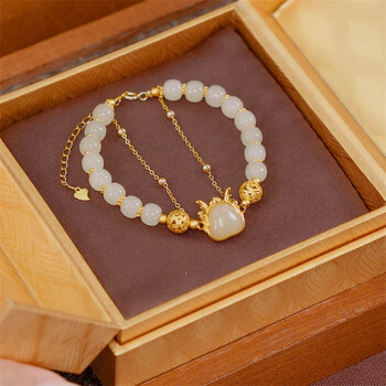 吾悠和田玉转运珠银本命年龙年时尚气质手链七夕情人情人节送男女朋友