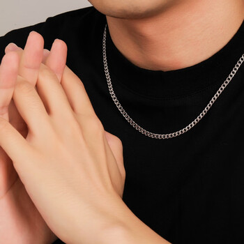 巧俪男士s925纯银项链粗款潮男百搭款古巴链锁骨链送男友的礼物 s925
