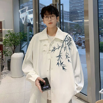 品芙柔大码男装200300斤春秋卫衣极春季新款衬衫国潮宽松百搭港白色重