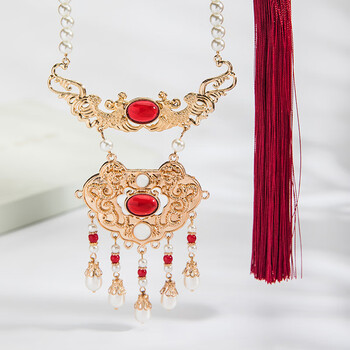 珠宝首饰>时尚饰品>项链>柠熠>柠熠汉服璎珞背云长项链马面裙配饰红色