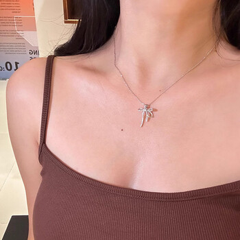 lenniks925银蝴蝶结丝带镶钻项链女小众设计轻奢感闪钻锁骨链蝴蝶结丝