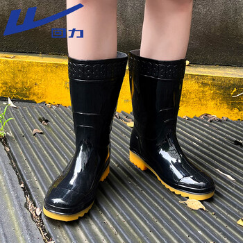 回力回力雨鞋男士中筒雨天防水胶鞋不易滑水鞋耐磨雨靴67黑色中筒42