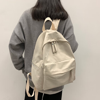 巨森袋鼠女大学生高中生2024新款轻便旅行双肩包简约通勤女生背包白色