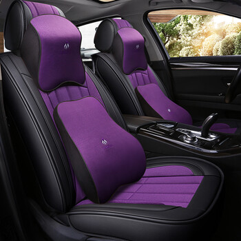 gl哈弗m6h2s四季全皮电动车ev450汽车坐垫冬季亚麻座套 黑紫色-记忆版