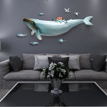3d立体浮雕壁挂客厅沙发背景墙装饰画壁饰创意饰品儿童房挂画鲸鱼
