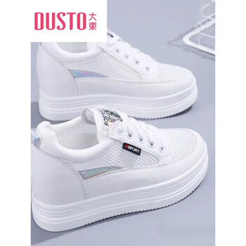大东dusto内增高小白鞋女鞋显瘦韩版百搭松糕厚底女网鞋2024夏季透气