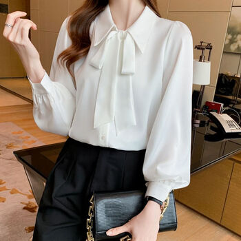opyzx白衬衫女职业气质女神范新款2024高级感秋季白色长袖雪纺衫衬衫