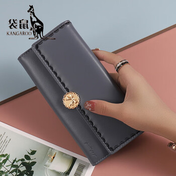 袋鼠(kangaroo)钱包女士2024新款甜美淑女蝴蝶结刺绣女士钱包卡包手包