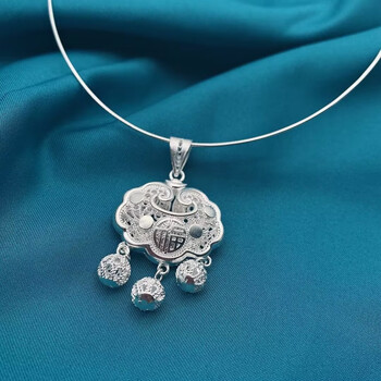 999长命锁宝宝镂空项链吊坠儿童大人平安锁毛衣链情侣银饰品 双面福字