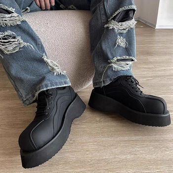 网红厚底7cm增高潮男鞋子休闲大头爆款英伦风通勤高跟德比皮鞋男暗黑3