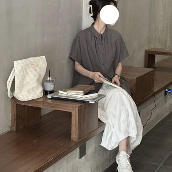 grxp胖子穿搭一整套女夏季韩系文艺风穿搭宽松短袖衬衫高腰洋气a字显