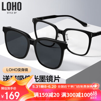 LOHO防蓝光磁吸套镜男女偏光夹片眼镜框近视太阳一体镜LH0239002黑色