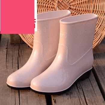 回力雨鞋中筒防滑雨靴都市时尚胶鞋女款高跟短筒水鞋劳保鞋 石斑杏 38