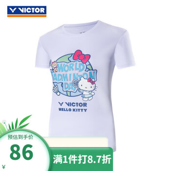 威克多（VICTOR）VCTOR威克多HELLO KITTY系列羽毛球服短袖运动服圆领T-KT202凯蒂 T-KT301-漂白-女款 M