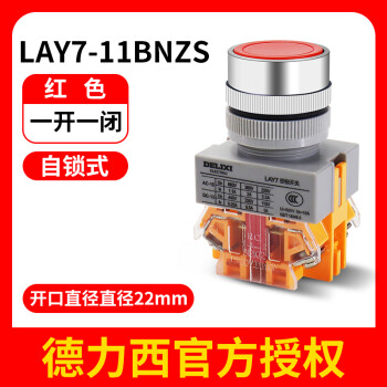 德力西开关按钮LAY7-11BN电源自复位按压式自锁启动平头旋钮 带灯 LAY7-11BNZS红色(自锁式)