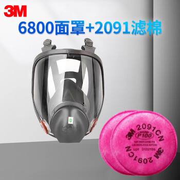 3M6800全面罩防毒面具防尘面罩6001过滤盒2097过滤棉防工业粉尘打农药喷漆防有毒气体防毒口罩 6800+2091过滤棉P100级防蒸汽异味三件套