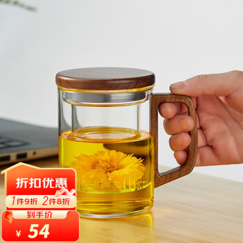 绿昌明 泡茶杯茶水分离杯玻璃杯带过滤茶具水杯子茶道杯带盖加厚耐高温 光面透明420ml